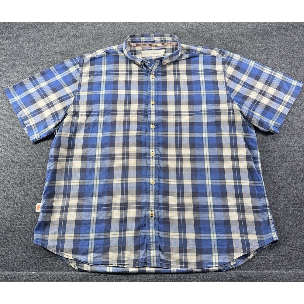 The Normal Brand Button Down Shirt Blue Plaid XL Preppy Casual EUC